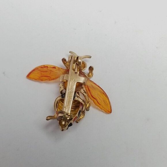 Vintage Orange and Black Bee Hornet Shape Brooch, Insect Bug Lapel Pin, Estate - Picture 3 of 6